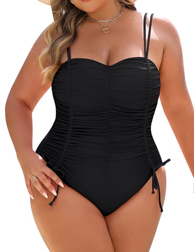 Blooming Jelly Women Plus Size One Piece Swimsuit Tummy Control Bathing Suit Ruched Drawstring Swim Suit Modest Swimwear
