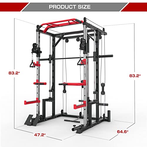 MAJOR LUTIE Smith Machine, SML02 1600 LBS Power Cage with Crossover Cable Machine and LAT Pulldown for Home Gym Smith Rack and Cage(2022 Upgraded)