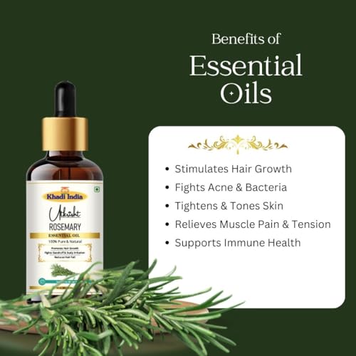 Image of Khai Pure Rosemary Essential Oil For Hair Growth, Hair Fall Control, Dandruff & Skin Care | Non Greasy Rosemary Oil for Skin, Shiny Soft Hair | Hair Oil For Men & Women - 15ml