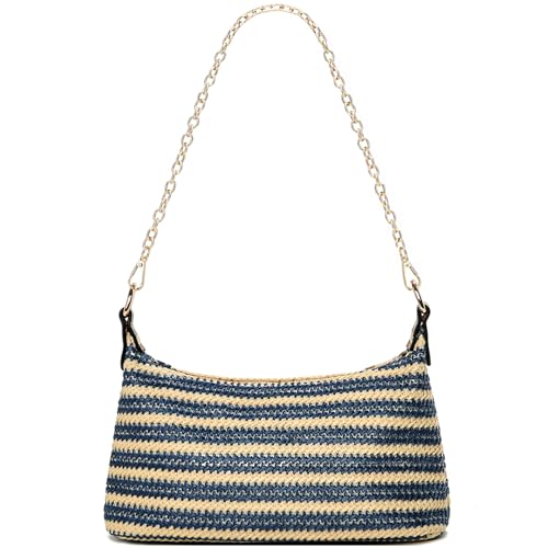 Image of CROJUYI Straw Shoulder Bag for Women Soft Small Woven Shoulder Purse Handbag,Beach Tote Straw Bag for Summer
