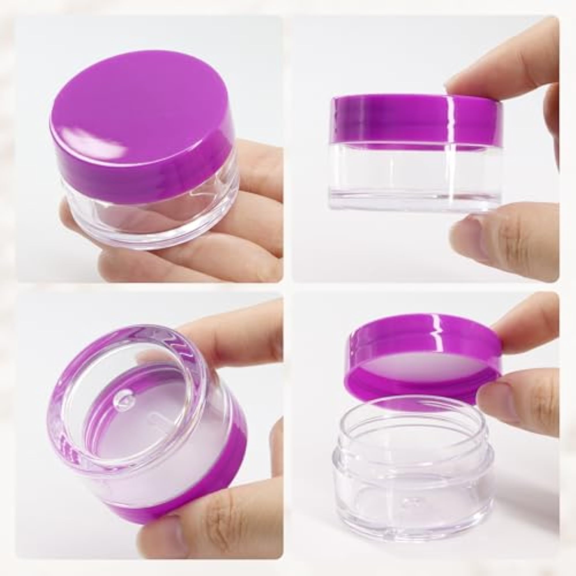 20G Clear Round Sample Container Jars with Purple Lids