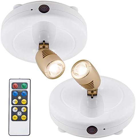 BIGLIGHT Wireless Spotlight, Battery Operated Accent Lights, LED Puck Light,Dimmable Uplight with Remote, Stick on Anywhere for Lighting up Painting/Picture/Artwork/Closet/Showcase, Warm White, 2 Pack