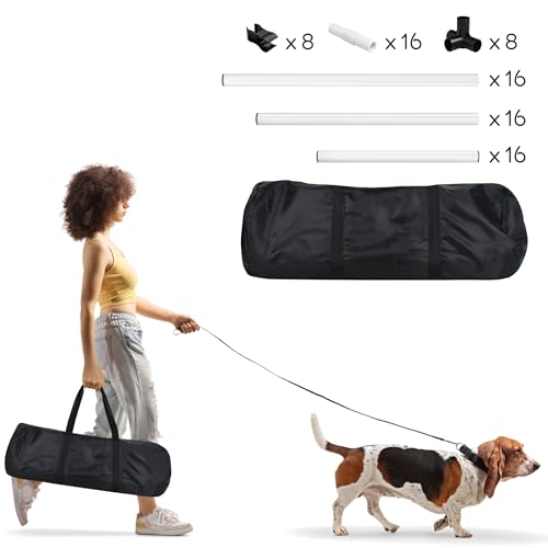 SUBTLETY 4 Stück Hürdenset Einstellbar Slalomstangen mit Tragtasche, Kunststoff Agility Ausrüstung für Hunde Hindernisse Trainingsstangen Set für Koordinations- & Geschwindigkeitstraining (Weiß)