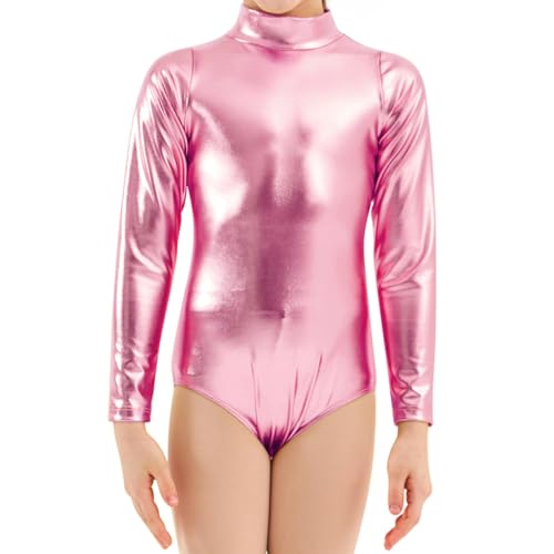Javly Metallic Toddler Unitard, Sparkly Tumbling Gymnastics Dance Leotard, Mock Neck Long Sleeve Zipper Back Bodysuit for Baby Girls Kids Teens 2-10 Years