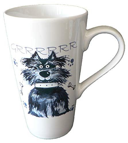 Image of Blue Dogs Latte Mug Large Ceramic Latte Mug 3/4pt Capacity 3 Different Blue Cartoon Dogs Around Each Mug