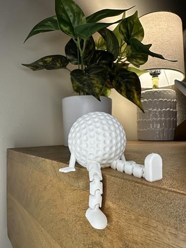 Golf Ball Buddy, Golf Ball Figurine with Articulated Legs, White Decorative Desk Ornament, Golf Themed Home Office Decor image 5