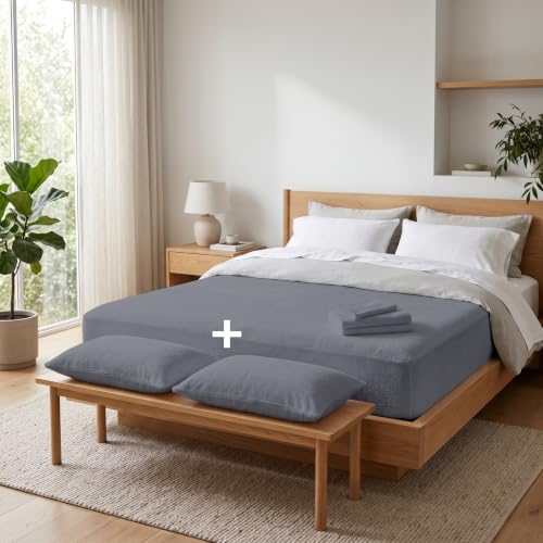 Image of AYKA Combo Pack Waterproof Mattress Protector & 2 Pillow Protectors | Queen 78x60 Inch | 100% Waterproof Terry Bed Protector | Breathable, Noiseless Mattress & Pillow Covers | Grey