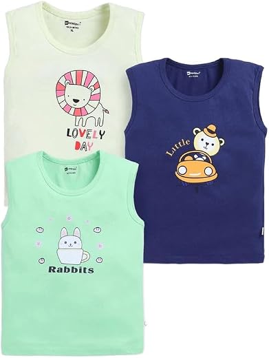 MOON KIDS Boys &amp; Girls Vest (Multicolor, Pack of 3) | You May Receive Any Colour or Print|