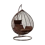 Rattan Swing Egg Chair with Stand Outdoor Indoor Garden Patio Hanging Egg Chair with Cushion (Brown Egg Chair & Brown Cushion)