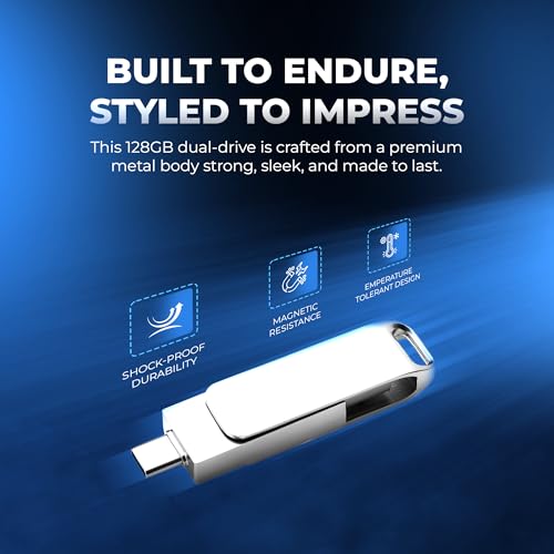 Image of Digitek (DDUD 128G V3.0) Metal Body 128GB Storage 3.0V Dual Drive Flash Drive, USB-A & Type-C, Pen Drive, Magnetic, X-Ray & Temperature Resistant, Use with Smartphones, Tablets, Macs & USB-A Computers