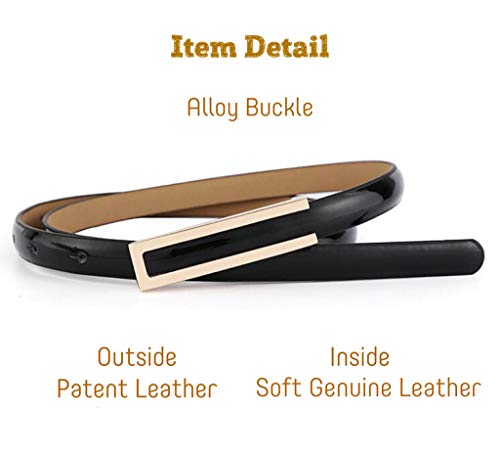 Cb Women's Fashion Elegant Skinny Patent Leather Belts Waistband Thin Waist Belt With Gold Color Alloy Buckle, Black #TOP2