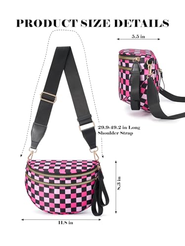 Image of Black and White Checkered Crossbody Bag Bum Bag for Women,Spacious Checkered Purse Fanny Packs Belt Bag