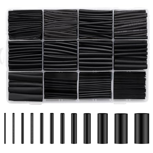 1000 unidades termoretractil para cables, 1 – 13 mm tubo termorretráctil negro, resistentes al agua, surtido de tubos de encogimiento de calor para cable de carga de aislamiento