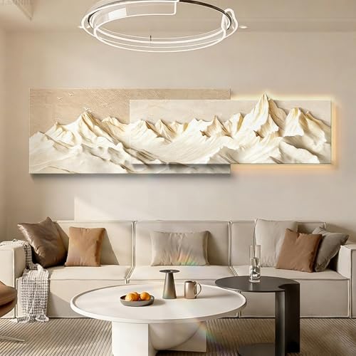 Image of TeHWiEEphs Elegant 3D LED Wall Art – Creamy Style 3D Sunshine Mountain Decor with LED Lights & Remote Control, Modern Landscape Accent for Living Room(A,62.99x26.38+62.99x22.05in)