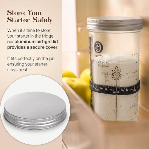 Gärglas Sauerteig-Starter-Set mit 710 ml Glasgefäß – inkl. Thermometerstreifen & atmungsaktiven Abdeckungen – perfektes Starter-Kit für Sauerteigbrot & Anfänger