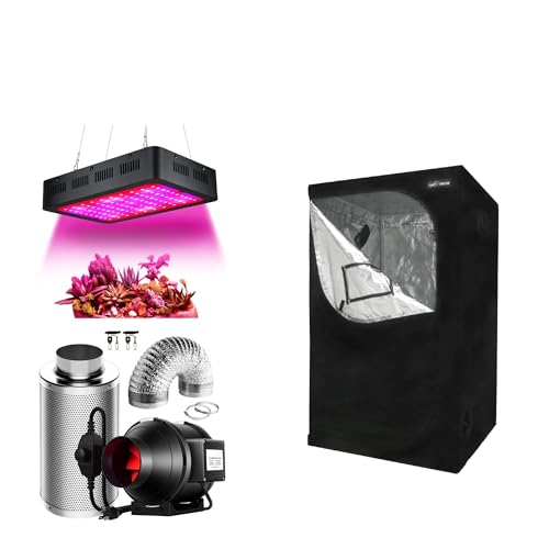 SunStream Indoor Grow Tent Kit with LED Grow Light, 4-inch Fan, Carbon Filter, Ventilation Ducting (8816Grow Tent+4Inch Combo+600W LED)