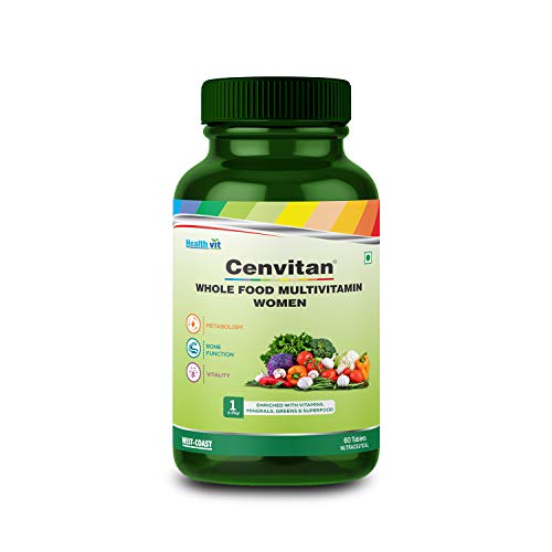 Healthvit Cenvitan Plant Based Whole Food Multivitamin for Women | Enriched with Vitamins, Minerals, Greens, Vegetables, Superfood, Fruits & Herbs Supplement | For Beauty Blend, Immunity– 60 Tablets Healthvit Cenvitan Plant Based Whole Food Multivitamin for Women | Enriched with Vitamins, Minerals, Greens, Vegetables, Superfood, Fruits & Herbs Supplement | For Beauty Blend, Immunity– 60 Tablets