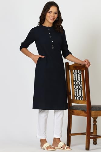 Image of W for Woman Lilac Mandarin Collar Cotton Blend Straight Kurta