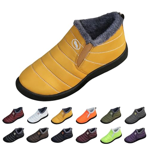 Stivali da neve da uomo, impermeabili, invernali, imbottiti, per attività all'aria aperta, con piedi larghi, bassi, scarpe da neve, ortopediche, calde, per il tempo libero, antiscivolo, giallo., 46 EU
