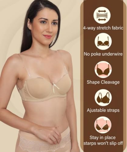 Image of Brachy Women's Polycotton Padded Underwire Strapless Bra Beige