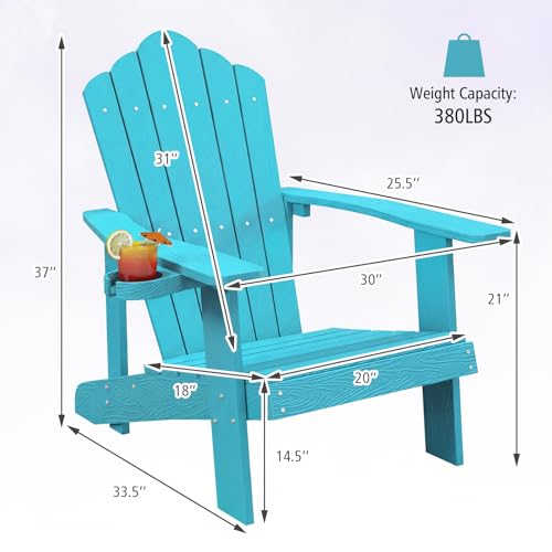 Image of Tangkula Oversized Adirondack Chair, Patio Lounge Chairs w /Adjustable Cup Holder, HIPS Armchairs Slatted Chair, Outdoor Weather Resistant Fire Pit Chair for Deck Backyard Garden Porch (1, Turquoise)