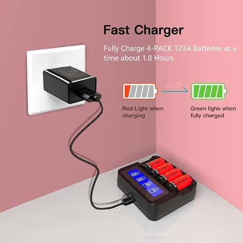 Arlo Rechargeable Batteries 8 Pack, EaseBuy 800mAH ICR17335 NiMh 123A Batteries and CR123A Charger for Arlo VMS3130 VMC3030 VMK3200 VMS3330 3430 3530 Cameras, August Pro, Flashlight