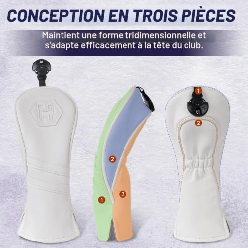 Couvre-têtes de club de golf Hybrid Utility Rescue avec étiquette de numéro interchangeable 23456 UT Fermeture élastique Tout Blanc Cuir PU – vue 2