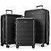 SHOWKOO Luggage Sets Expandable 100% PC Durable Suitcase Double Wheels TSA Lock Black
