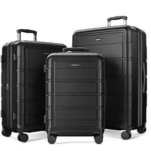 SHOWKOO PRO G-Series Luggage Sets Expandable 100% PC Durable Suitcase Double Wheels TSA Lock Black