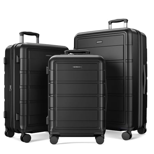 SHOWKOO Luggage Sets Expandable PC+ABS Durable Suitcase Double Wheels TSA Lock 3pcs Black