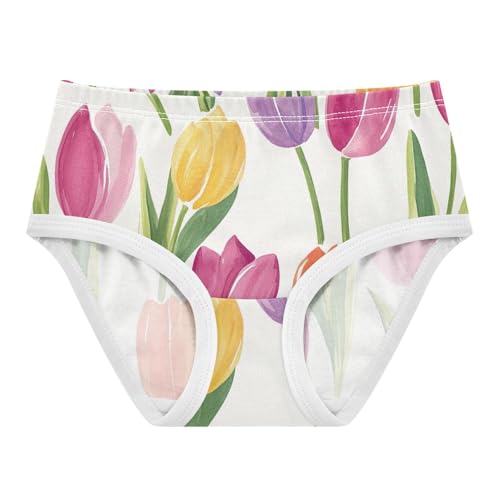 Watercolor Tulip Flower White Underwear Toddler Girl, Girls' Underwear, 2T–8 Years