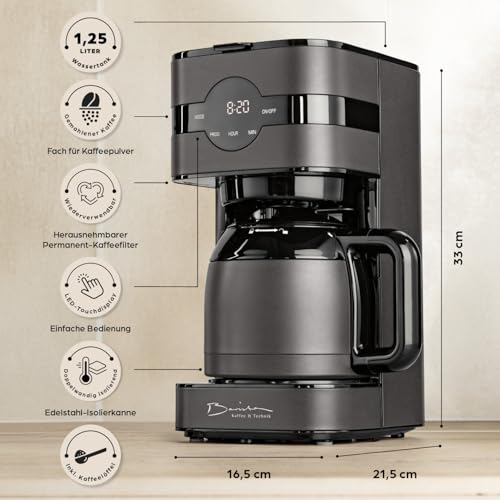 Barista Filterkaffeemaschine Touch Iso | Kaffeemaschine mit Isolierkanne | Filtermaschine mit Digitaldisplay & Timerfunktion | 900W | für 8 Tassen Kaffee | 1,25 Liter Kaffeekanne – Bild 8