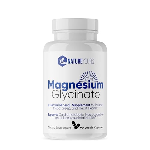 Magnesium Glycinate 120mg Capsules by NatureYours High Absorption Formula Supports Muscle & Bone Health Non-GMO Sugar-Free 90 Veggie Capsules (90-Day Supply)