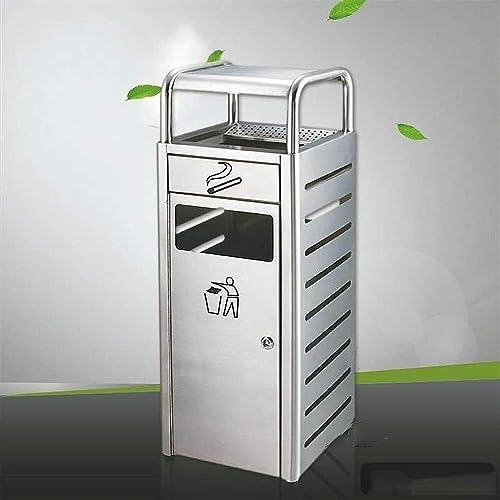 Durable Stainless Steel Trash Can with Built-in Ashtray - Stylish Waste Bin for Hotels, Gardens, Outdoor Spaces, and Patios - Weather-Resistant Design