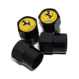 UATUO Black Hexagon Shape Ferrari Logo Car SUV Wheels Tire Air Valve Caps Stem Cover