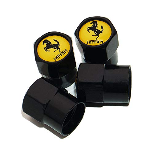 UATUO Black Hexagon Shape Ferrari Logo Car SUV Wheels Tire Air Valve Caps Stem Cover