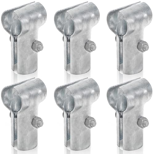Acshio Set of 6 End Rail T Clamps 1-3/8 x 1-3/8 Galvanized Steel Chain Link Fence Parts Heavy Duty End Clamp T Pipe Clamp Connector for 1-3/8 in OD Pipe Bolts Nuts Included