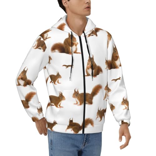 Sweat capuche fermeture éclair homme imprimé écureuil en polyester doux taille S-3XL