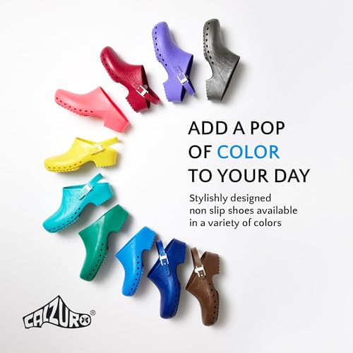 Image of CALZURO Classic Work Clogs with Holes - Unisex Work Clogs for Women and Men - Non Slip Shoes - Autoclavable Rubber Kitchen Shoes and Nursing Clogs