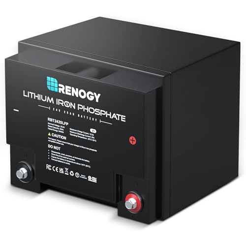 Renogy 24V 25Ah LiFePO4 Deep Cycle Lithium Battery, Over 2000 Cycles, Built-in BMS, Backup Power Perfect for Solar Storage System, RV, Marine, Trolling Motors, Golf Carts and Other Off-Grid System