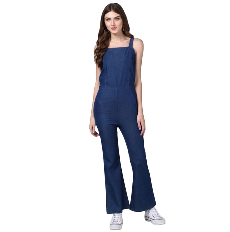 Tomar CreationWomen's Denim Solid Shoulder Straps Jumpsuit (Blue, L)-PID61787-image-35