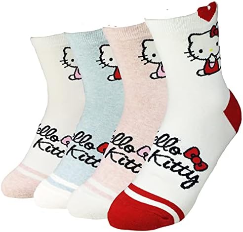 World Look Worldlook Women's Hello Kitty Cute Cartoon Cat Socks Cotton Blend (Crew Hearts Kitty) 8.5