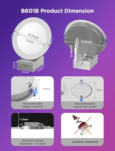 Image of Govee Smart Recessed Lighting 4 Inch, LED Downlight 800 Lumen, 4 Pack | Work with Alexa & Google Assistant, Wi-Fi Bluetooth Direct Connect RGBWW Recessed Lighting with Junction Box for Bedroom