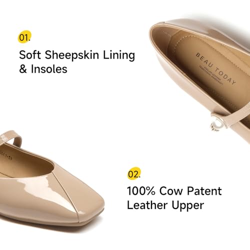 BEAU TODAY Mary Jane Flats for Women, Womens Mary Janes, Ballet Flats for Women, Patent Leather Square Toe Flats, Comfortable Casual Fashion Slip-on Flat Dress Shoes4