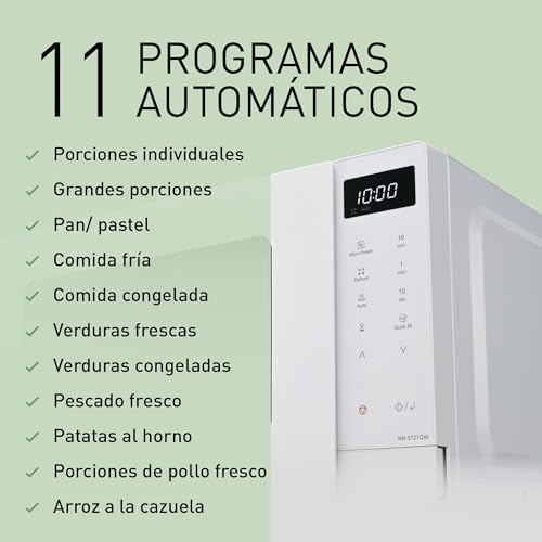 Panasonic NN-ST21QWEPG Solo Horno Microondas 20L con Bandeja de Vidrio, 800 W, Descongelación Automática, 11 Programas Automáticos, Pantalla LED, 5 Ajustes de Potencia, Temporizador Digital, Blanco - imagen 6