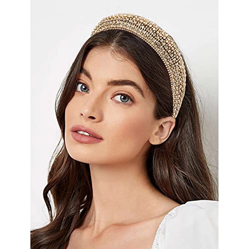 Wecoe 1Pc Rhinestone Headband Women Girls Thick Padded Headband Bling Glitter Sparkly Gold Diamond Headband Fashion Head Band Holiday Formal Homecoming Hair Accessories For Women Girls Gifts #TOP28
