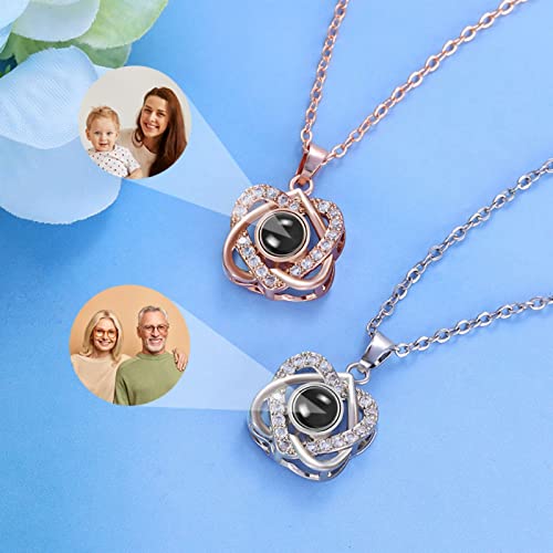 Drawelry Personalized Photo Projection Necklace Custom Picture Inside Memory Heart Angel Wings Paw Print Silver Anniversary Promise Pendant Necklace Mother's Day Christmas Jewelry Gifts For Her Women Men Girl (Heart In Heart) #TOP5