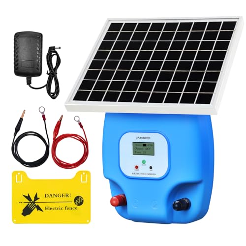 ATMOREA Solar Electric Fence Charger, 1.5 Joules Energizer with LCD Display, 8000 mAh Lithium Battery & 10W Solar Panel - Ideal for Livestock, Pet, Poultry, Gardens, Orchards Protection, 5-Mile Range