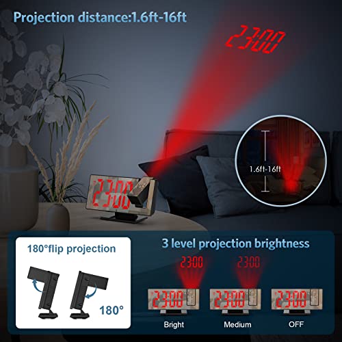 Ankilo Projection Alarm Clock For Bedroom, 4-Level Dimmer, 7.8" Large Screen, Snooze Function, 12/24H, Usb Charging Port, Temperature Display, Ceiling Digital Alarm Clock With 180° Projector For Home #TOP3