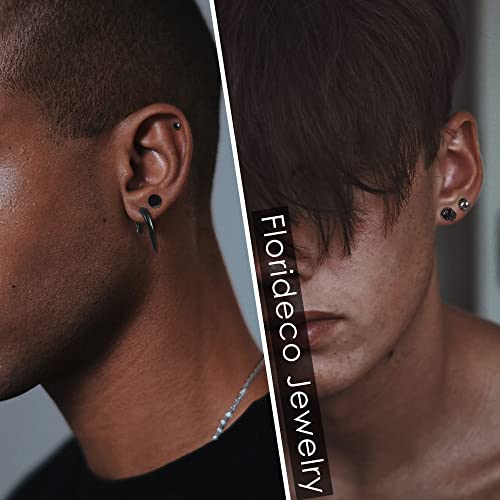 Florideco 16 Pairs Stainless Steel Y2K Punk Earrings Black for Men Women Mens Earrings Skull Cool Emo Goth Chains Jewelry Piercing Dangle Hoop Earrings Stud Set2